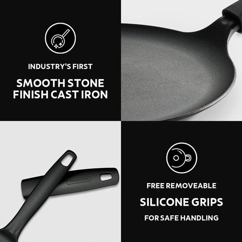 TRAMONTINA TITANEX 28cm Pre-Seasoned Cast Iron Dosa Tawa | Flat Surface with Raised Edges | for Dosa, Uttapam, Cheela, Paratha | Induction & Gas Compatible | Non-Slip Handle