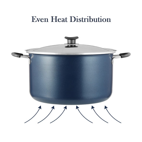 Vinod Zest Non Stick Dum Biryani Pot - 14 Litre, 32 cm | 4 mm Extra Thick | 3 Layer Coating | Metal Spoon Friendly | Bakelite Handle | Gas Base | 1 Year Warranty - Blue