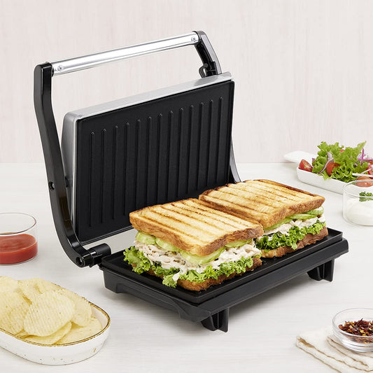 Borosil 800W Prime Grill Sandwich Maker | Can Make 2 Large Sandwich | Made in India, BIS Approved | Nonstick Coated Plates, Even Grilling | Cool Touch Handle | Indicator Light | 2 Years Warranty