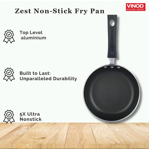 Vinod Zest Inducto Aluminium Non Stick Frypan - 22 cm | 3mm Extra Thick | 3 Layer Coating | Swiss Quality | Metal Spoon Friendly | Induction Base | 1 Year Warranty - Red