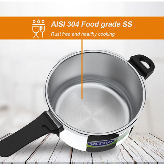 Ultra Duracook Diet Cooker 5.5 Litre | Excess Starch Remover | Diet Friendly | AISI 304 Food Grade Stainless Steel Cooker with 10 Years Warranty | Anti Bulging SCTS base | Spillage Control