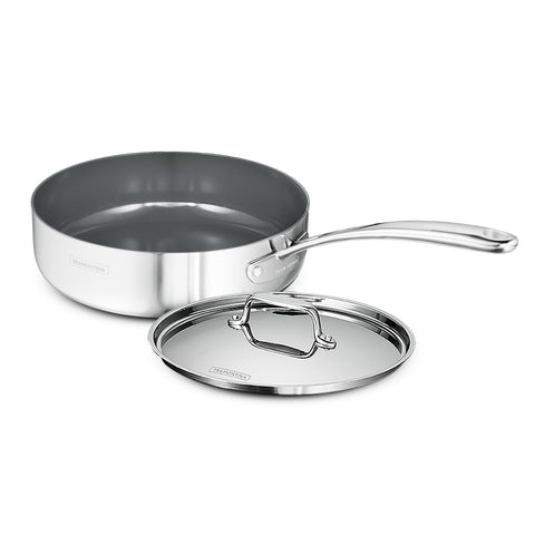 Tramontina Fusao EX+ Ceramic Coated 24cm / 2.8L Triply Stainless Steel Saute Pan with Lid | Curry, Stir-Fry, Deep Fry Cooking Pan | Gas/Induction Compatible Cookware | 10 Year Warranty