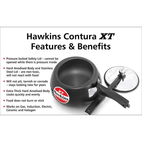 Hawkins Contura Black XT Induction Compatible Aluminium Inner Lid Pressure Cooker, 3 Litre, Black (CXT30)