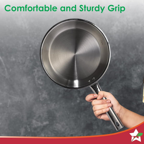 Wonderchef Stella Triply Stainless Steel Fry Pan | 20 cm, 1 litres | Compatible with Gas Stove, Induction, Ceramic Cooktop | Non-Toxic | Uniform Heating | Heavy-Duty Handle | 10-Year Warranty