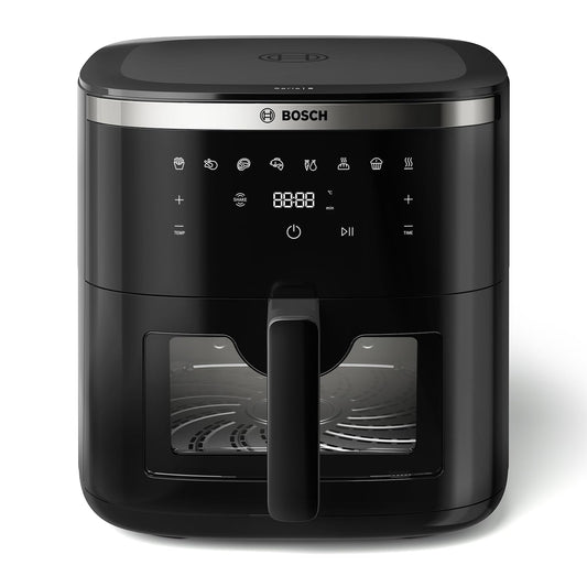 Bosch Crispmaxx Air Fryer 7.2L with baking tray, With Touch Panel,7 Presets menus,Illuminated Viewing Window, Shake Alarm,MAF671B5IN,Black