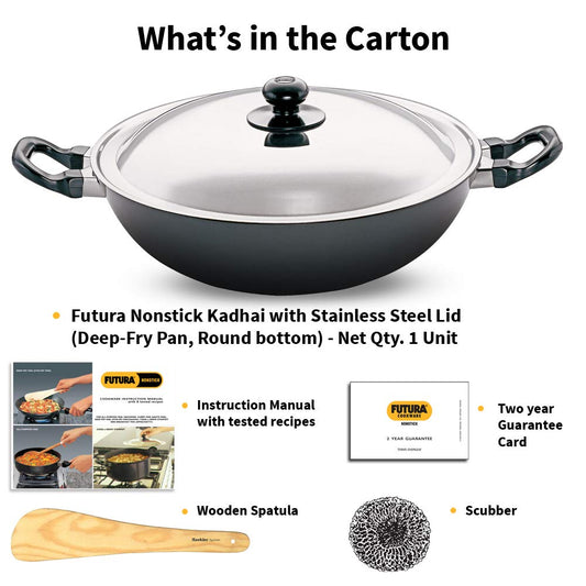 Hawkins Futura Nonstick Kadhai 4 L, 30 cm, 3.25 mm with SS lid