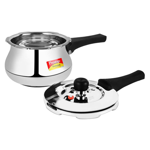 Prestige 2 Litre Stainless Steel Deluxe Alpha Svachh Outerlid Baby Handi Pressure Cooker|10 years warrantyDeep lid for spillage control|Gas & Induction compatible|ISI Certified