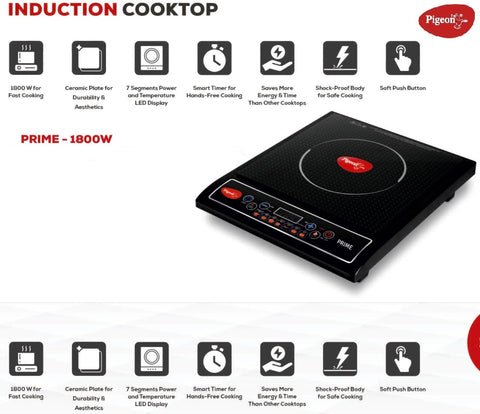 Pigeon Prime 15794 Induction Cooktop (Black, Push Button)