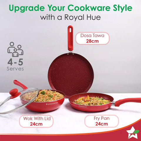 Wonderchef Royal Velvet 4-Piece Cookware Set | Red, Induction Ready