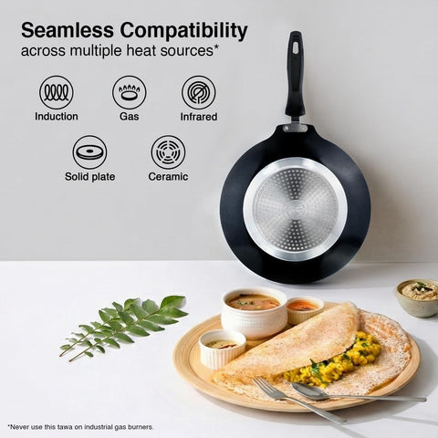 Prestige Omega Granite Non-Stick Dosa Tawa 30cm | Extra Thick Base (4.88 mm) | 5-Layer Coating | Gas & Induction Compatible | PFOA Free | Metal Spoon Friendly | Dishwasher Safe | 2Y Warranty | ISI