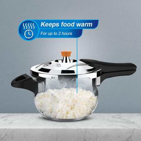 ULTRA Duracook Handi 3Liters Stainless Steel Pressure Cooker,AISI 304 Food Grade SS, Froth Collector-Spillage Control,Induction Compatible,Imp Bonded Composite Base,ISI,10Y Warranty