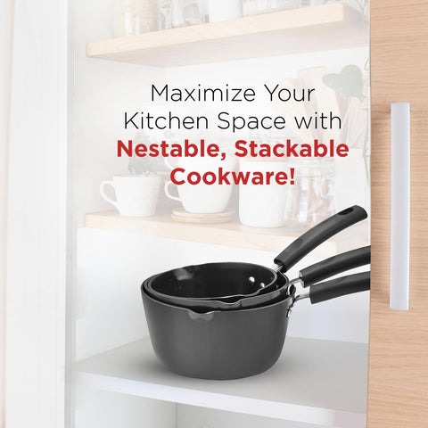 Vinod Black Pearl Hard Anodised American Non Stick Saucepan - 1 Litre, 14cm | 3.25mm Thickness | Metal Spoon Friendly | Easy to Pour | 2 Year Warranty | Toxin Free - Black