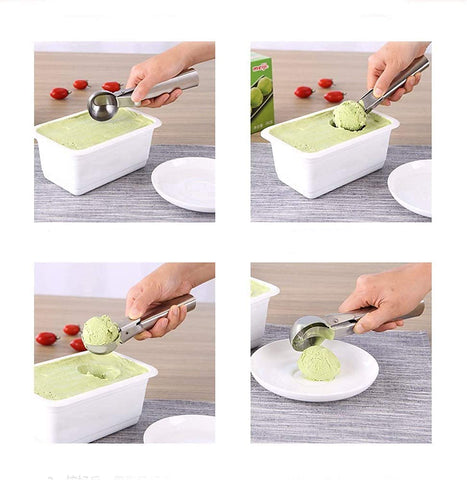 Stainless Steel Easy Trigger Ice Cream Scoop Scooper Serving Spoon, Multifunctional, Silver, 1 pc