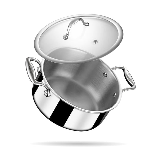 Stahl Artisan Triply Stainless Steel Sauce Pot/Casserole with lid, Induction Pot, Briyani Pot/Handi, 1.4 L,16 cm