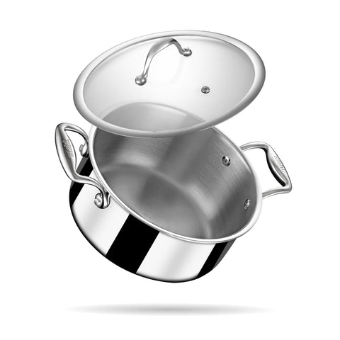Stahl Artisan Triply Stainless Steel Sauce Pot with Lid, 12.2 L, 24 cm, Stainless Steel Casserole | Tri Ply Biryani Pot with Induction Base | Serves 15 People