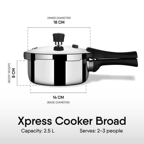 Stahl Xpress Cooker Triply Pressure Cooker Broad, Induction Cooker, Outer Lid pressure cooker 2.5 L, Induction & Gas Stove Compatible, 5 Years Warranty