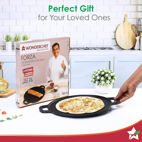 Wonderchef Forza Pre Seasoned Cast Iron Dosa Tawa, 30 cm (Black)