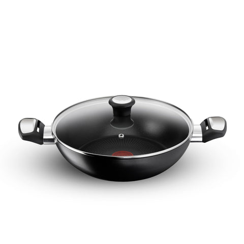Tefal Cook & Savour Non-Stick Kadhai with Glass Lid, Induction Base, Titanium Coating, 24 cm, Suitable for All Hob Type, Black, 2 Years of Coverage