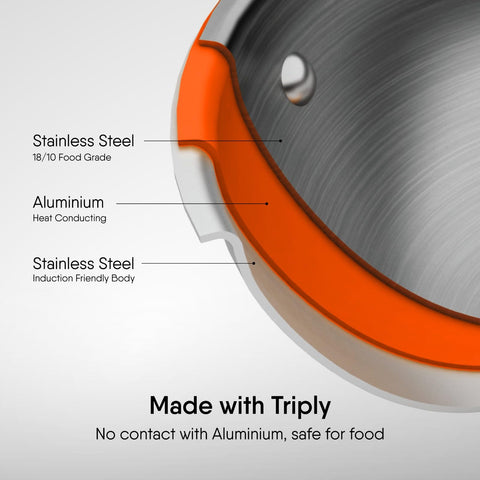 Stahl Artisan Triply Stainless Steel Fry Pan with Lid, Induction & Gas Stove Compatible Frying,Omelette, Egg 1.3 L, 22 cm