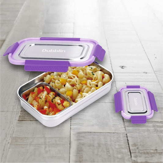 DUBBLIN Dineout Sr. Stainless Steel Lunch Box Insulated Airtight Spill Proof, sabzi Container Inside, 1000 ml, Violet