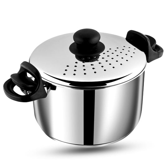 Vinod Stainless Steel Rice & Pasta Pot with Strainer Lid - 24cm | SAS Bottom, Locking Handles | Induction & Gas Compatible | Multi-Purpose Cookware for Vegetables, Noodles, Biryani | Rust-Free.