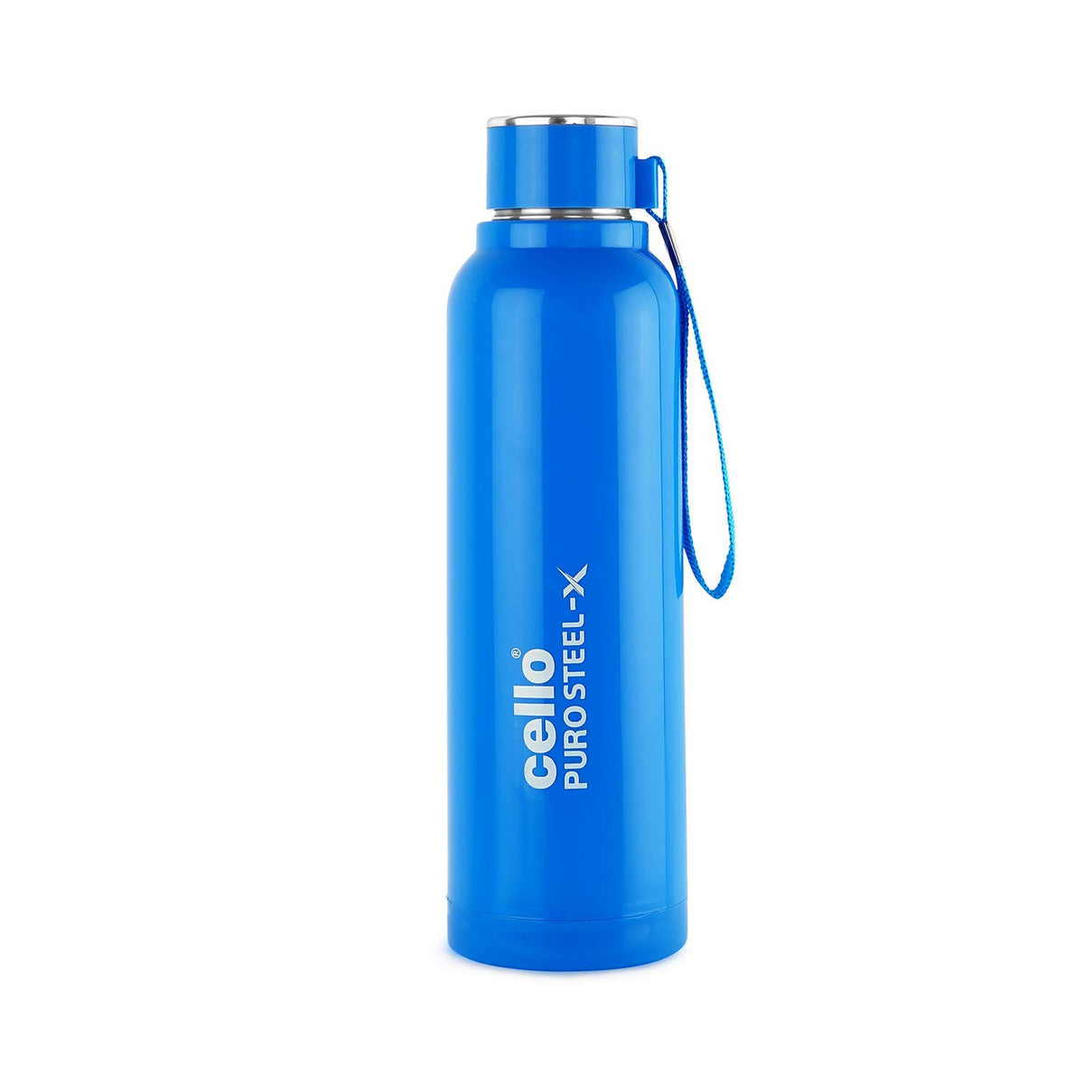 Cello Puro Steel-X Benz 900 | Leak Proof| Wide Mouth & Easy to Open | Insulated Inner Steel Outer Plastic Water Bottle | 730ml | Blue