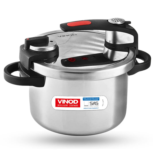 Vinod Stainless Steel Nutrimax Pressure Cooker 3.5 Litre | Sas Technology | Spillage Control, Unique Lid, Auto Lock, Visual Indicator | Induction And Gas Base | ISI Certified | 5 Years Warranty