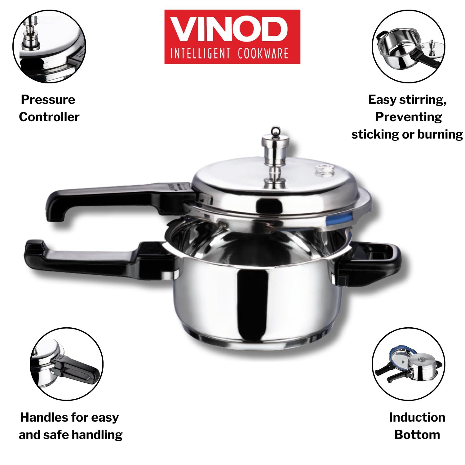Vinod 5L Stainless Steel Cooker | Sandwich Bottom, Induction