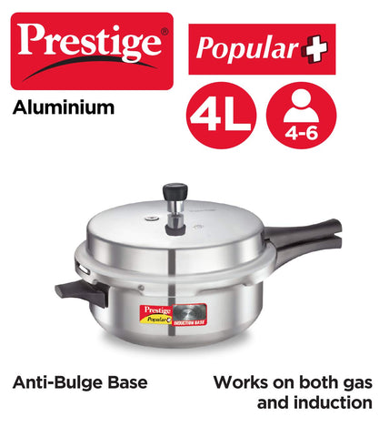 Prestige Popular Plus Induction Base Junior Deep Pan, Aluminium Outer Lid Pressure Cooker, 4.0 litres, Silver