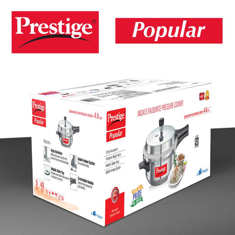 Prestige 4 Litre Aluminium Popular Junior Outerlid Deep Pressure Pan (Cooker)|Gas Compatible|Gasket Release System|Metallic Satefy plug|5 Years Warranty|ISI Certified