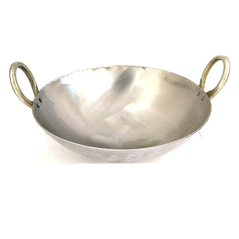 Special Iron Kadai Pan Silver Metal Gray ESP for Dishes (Large)