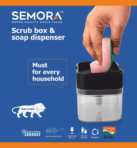 Semora Soap Dispenser, Liquid Dispenser Pump 300 ML with Sponge Holder for Kitchen 300 ml Liquid Dispenser (Multicolor)