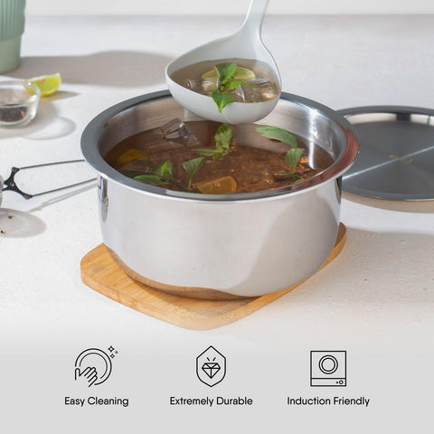 Stahl Triply Stainless Steel Tope with Lid I Stainless Steel Patila I Induction Base Tri Ply Tope 2.9 Litre I Artisan 4520, Dia 20 cm