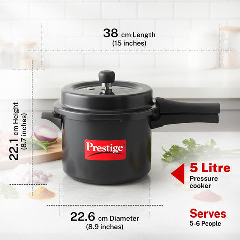 Prestige 5 Litre Hard Anodised Popular Svachh Outerlid Pressure Cooker|Deep Lid for spillage Control|Gas compatible|Gasket Release System|Metallic Safety Plug|5 years warranty|ISI Certified