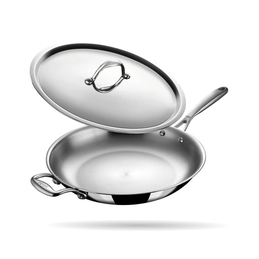 Stahl Artisan Triply Stainless Steel Fry Pan with Lid, 3.0 L, 28 cm - Induction & Gas Stove Compatible, Omelette and Egg Frying