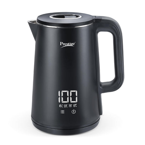 Prestige Stainless Steel Digi Kettle 2 L With 4 Preset Modes | Live Temperature Display | Elegant Cool Touch Design | Auto-Cut Off And Dry Heat Protection | 360 Degree Swivel Base, 1350 Watts, Black