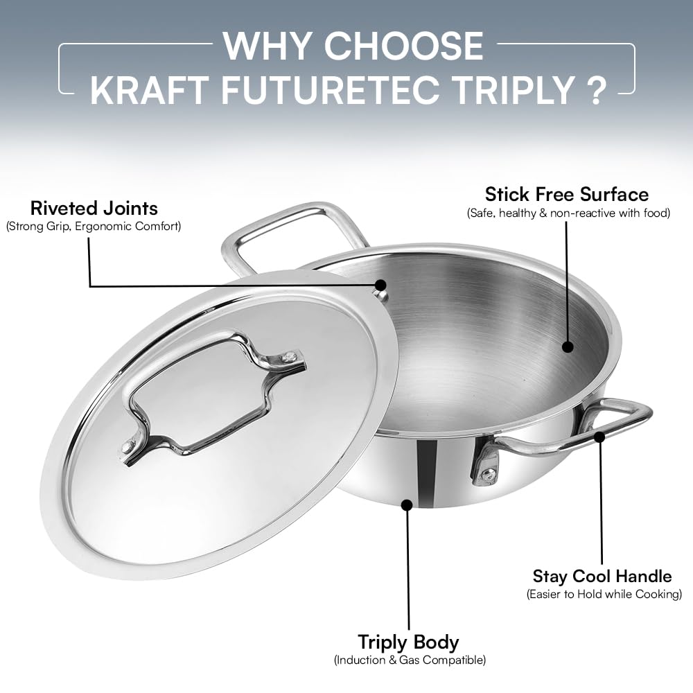Kraft Futuretec Triply Stainless Steel 3 Pcs Cookware Set | 22cm