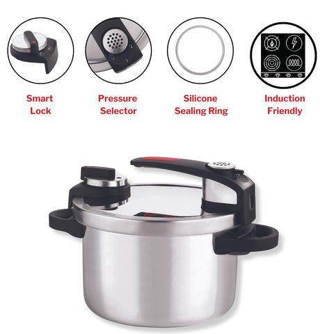 Vinod Stainless Steel Nutrimax Pressure Cooker 3.5 Litre | Sas Technology | Spillage Control, Unique Lid, Auto Lock, Visual Indicator | Induction And Gas Base | ISI Certified | 5 Years Warranty