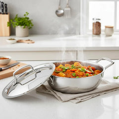 Kraft Futuretec Triply Stainless Steel Kadai with Lid – 1.5 Litre (20 cm), 2.5 mm Thick Extra Deep Kadai | Family Meals and Daily Cooking | Induction & Gas Compatible | 5 Years Warranty