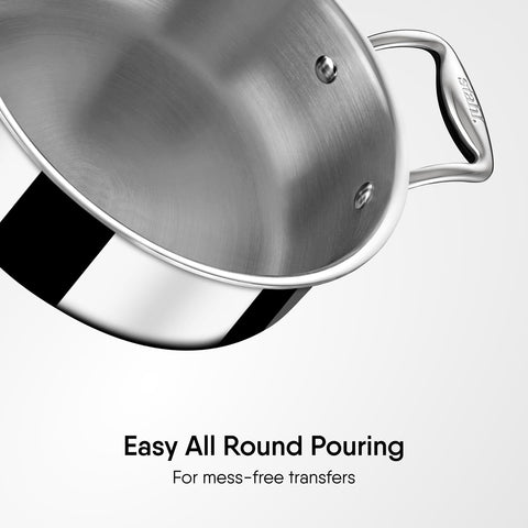 Stahl Triply Stainless Steel Artisan Cook & Serve Casserole with Lid, 4822, 22cm, 3 liter (Serves 4 People)