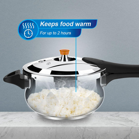Ultra Duracook Handi Pressure Cooker 6.5 Litre | AISI 304 Food Grade Stainless Steel Cooker | 10 Years Warranty | Injection Moulded Handles | Induction Compatible | Keeps Food Warm for up to 2 Hours