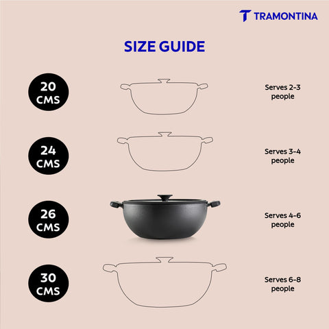 TRAMONTINA TITANEX 26cm/4.6L Pre-Seasoned Heritage Cast Iron Deep Kadai with Toughened Glass Lid | Snap-On Silicone Grips | Kadhai for Curry | Gas & Induction Cookware | Life-Time Warranty