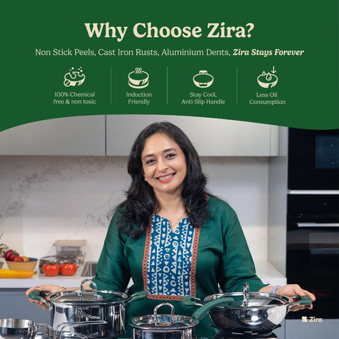 Zira Triply Ceramic Dosa Tawa 28cm | 100% Chemical Free Ceramic Surface, Premium Triply Base | Smooth Stick-Free Surface | Minimal Oil Usage | Fast Even Heating | Induction Use | ISI | 5 Year Warranty