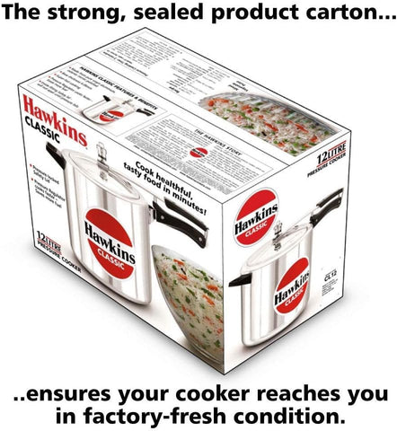 Hawkins 12 Litre Classic Pressure Cooker, Best Inner Lid Cooker, Big Pressure Cooker, Silver (CL12) Aluminium