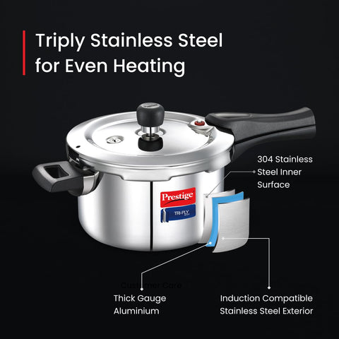 Prestige 3.5 Litre Triply Svachh Outerlid Pressure Cooker|Deep lid for spillage control|Gas & Induction Compatible|Triply body for even heating|Gasket Release System|5 Years warranty|ISI certified