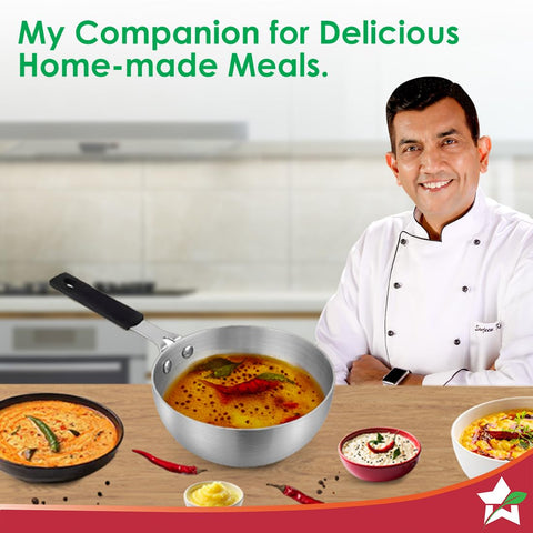 Wonderchef Venice Tri-ply Stainless-Steel Mini Wok Tadka Pan | 650 ml, 14 cm | Cool-Touch Silicone Handle | Warp-Resistant, 100% Food-Grade Material | Compatible with All Cooktops | 1-Year Warranty