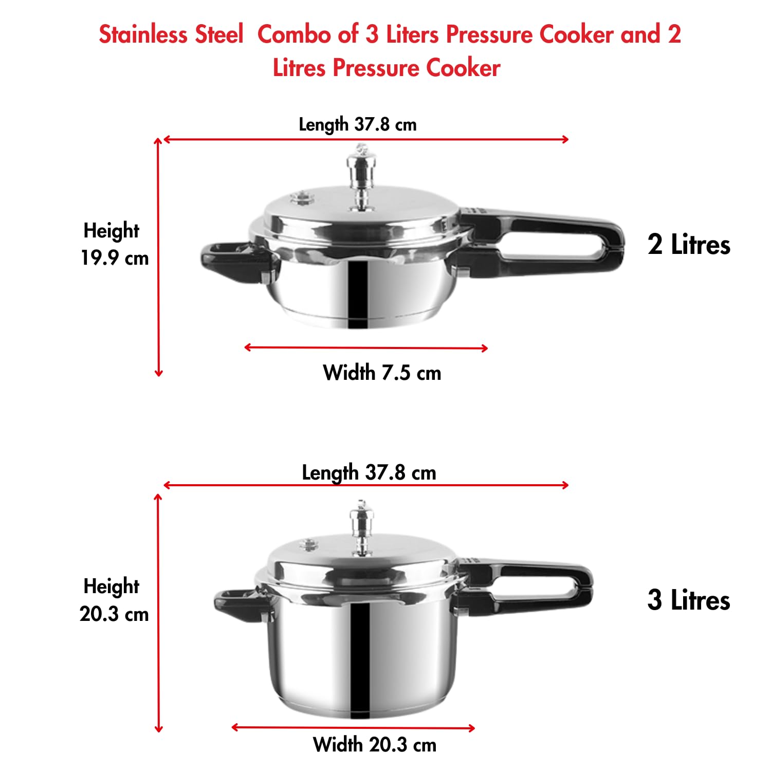 Vinod Stainless Steel Pressure Cooker Combo | 3L & 2L Set with Lid