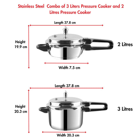 Vinod Stainless Steel Pressure Cooker Combo | 3L & 2L Set with Lid