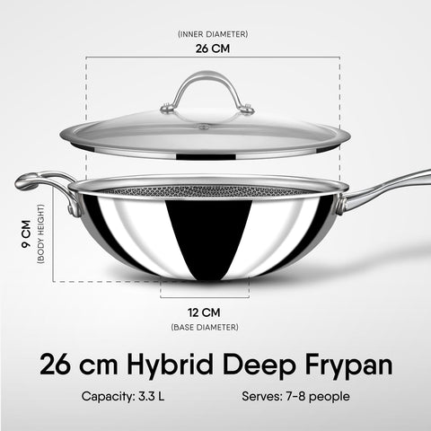 Stahl Artisan Hybrid Deep Frypan 26 cm | Triply Steel with HexaRidge | Stick-Resistant, PFOA-Free | Gas & Induction Friendly
