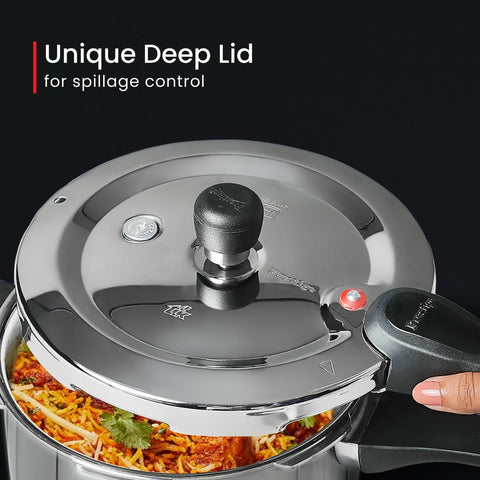 Prestige 3.5 Litre Triply Svachh Outerlid Pressure Cooker|Deep lid for spillage control|Gas & Induction Compatible|Triply body for even heating|Gasket Release System|5 Years warranty|ISI certified